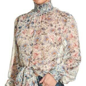 Elan semi sheer floral long sleeve top size medium